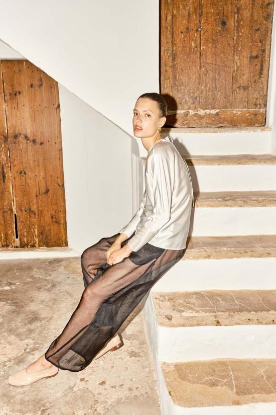  다두라 스트레이트 팬츠 다투라 조젯 유도 팬츠 나이트 블랙