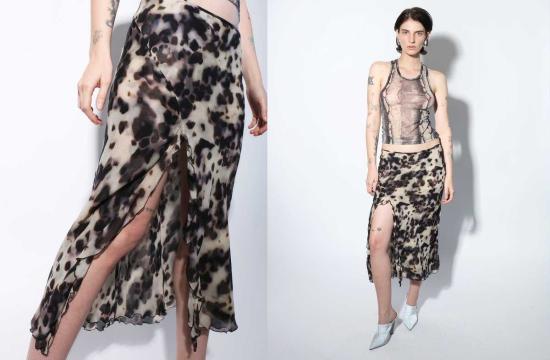  프리스카베라 미디 스커트 토터스 슬릿 스커트 프린트 - PRISCAVERA