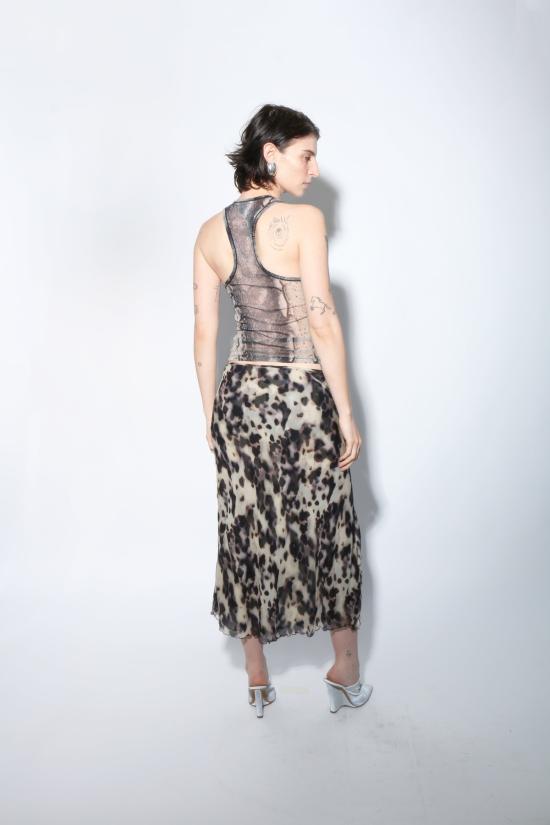  프리스카베라 미디 스커트 토터스 슬릿 스커트 프린트 - PRISCAVERA