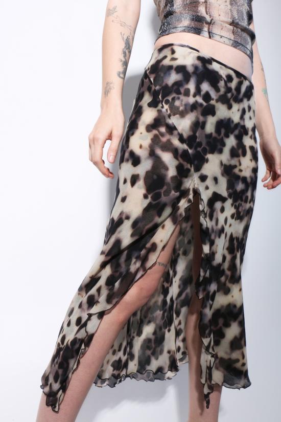  프리스카베라 미디 스커트 토터스 슬릿 스커트 프린트 - PRISCAVERA