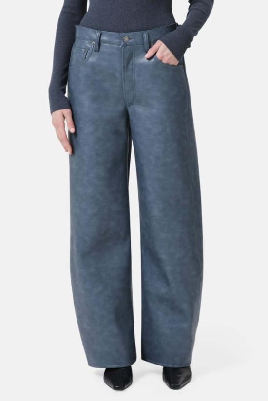  에이골디 데님 팬츠 아골드 리사이클 가죽 로우 커브 진 블루 제이