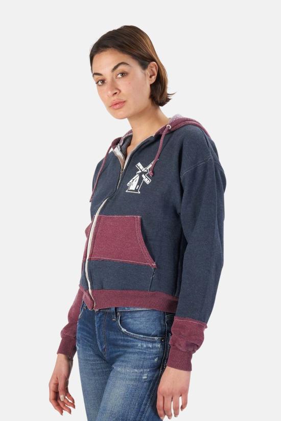  Blue&Cream 후드 티셔츠 블루&크림 윈드밀 컬러블록 후드 네이비/마룬 - BLUE&CREAM