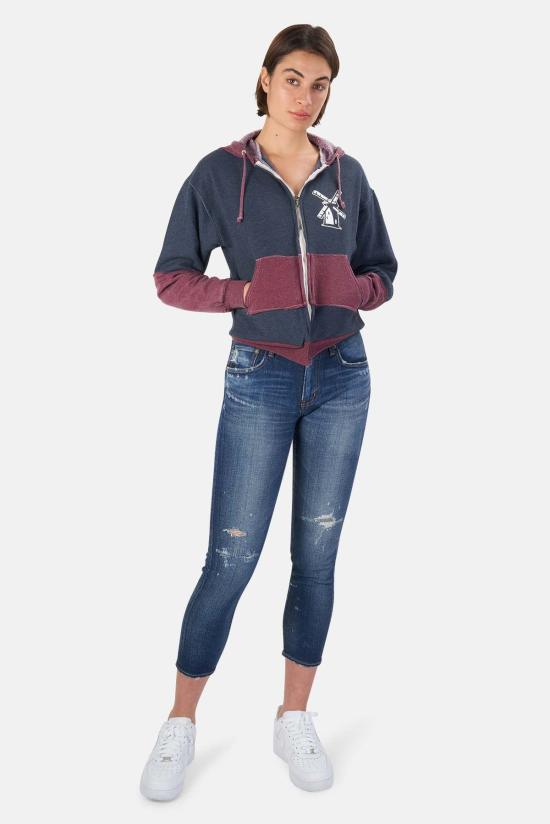  Blue&Cream 후드 티셔츠 블루&크림 윈드밀 컬러블록 후드 네이비/마룬 - BLUE&CREAM