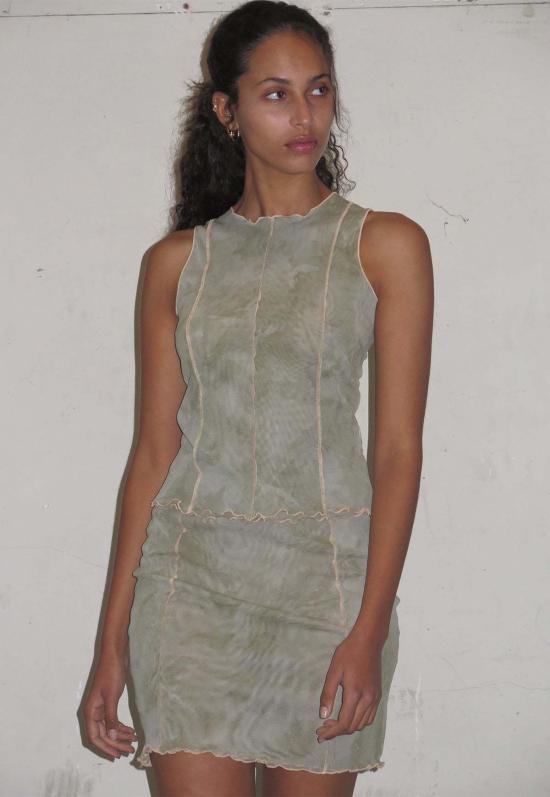  퍼머넌트 베케이션 미디 스커트 모스 스커트 세이지 그린 타이 다이 - PERMANENT VACATION