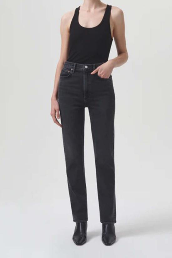  에이골디 데님 팬츠 Agolde 하이라이즈 스토브파이프 진스 메탈 - AGOLDE