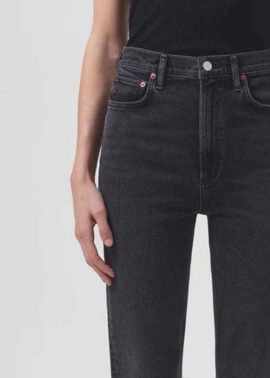  에이골디 데님 팬츠 Agolde 하이라이즈 스토브파이프 진스 메탈 - AGOLDE