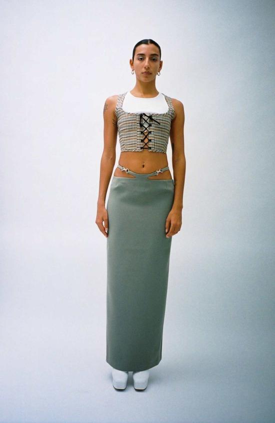  패리스 조지아 롱 스커트 파리 조지아 프리다 스커트 카키