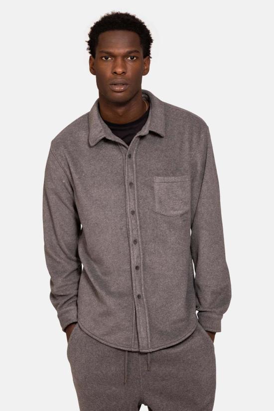  블루&크림 긴팔 셔츠 폴라 플리스 오버셔츠 미드 그레이