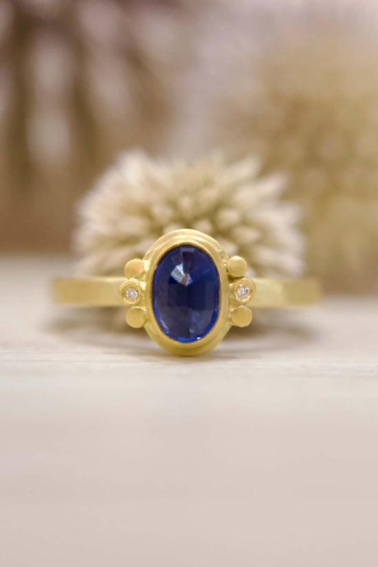  Ananda Khalsa Jewelry 반지 아난다 칼사 로즈컷 오벌 블루 사파이어 링 골드