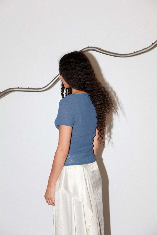  케이코 반팔 티셔츠 Kk Co 거즈 러칭 티 네이비 - KKCO