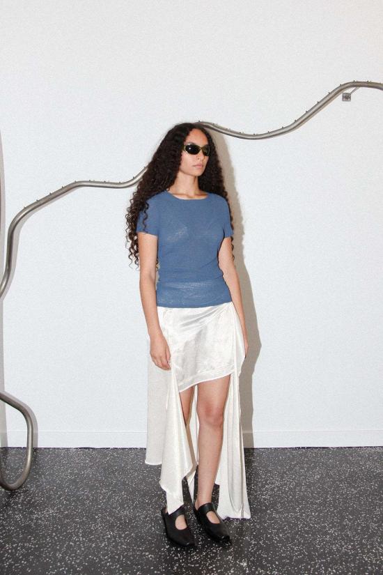  케이코 반팔 티셔츠 Kk Co 거즈 러칭 티 네이비 - KKCO