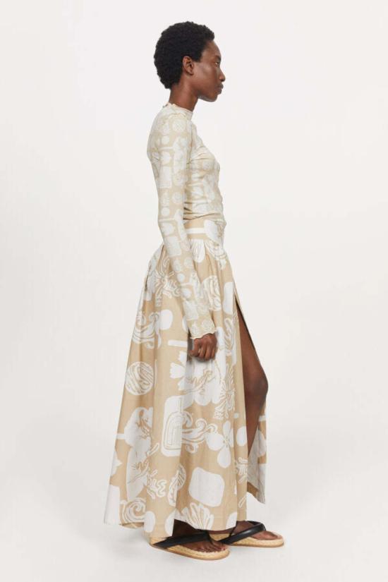  로데브예 롱 스커트 Rodebjer Tameoo 프린트 스커트 리넨 - RODEBJER