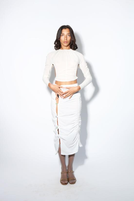  루실 티에브르 미디 스커트 쉬어 릴리 스커트 화이트 - LUCILLE THIEVRE