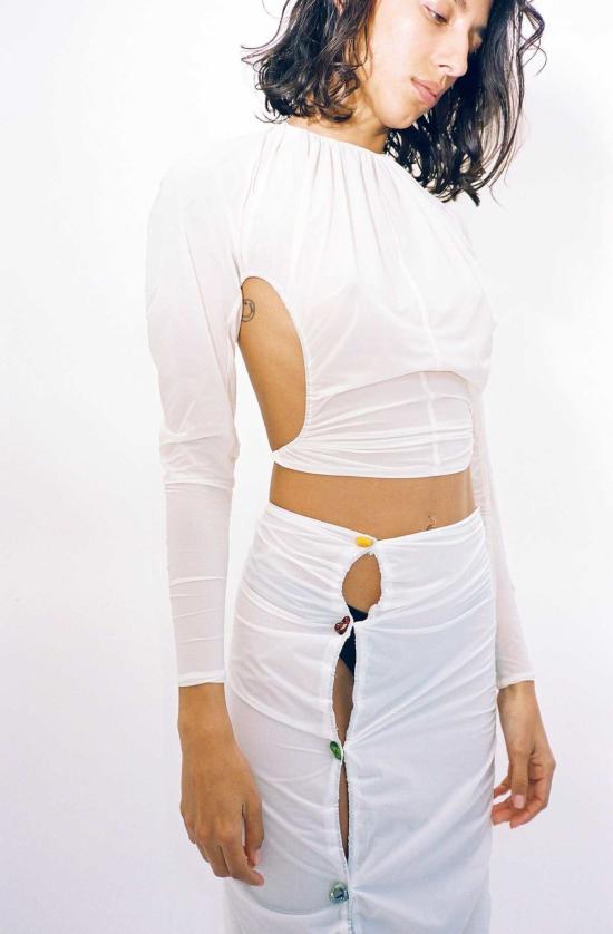  루실 티에브르 미디 스커트 쉬어 릴리 스커트 화이트 - LUCILLE THIEVRE