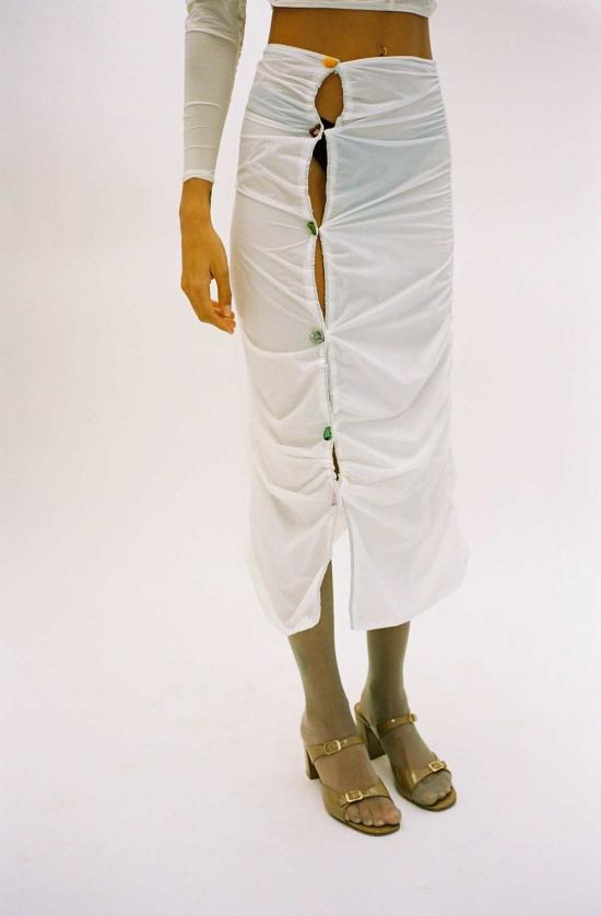  루실 티에브르 미디 스커트 쉬어 릴리 스커트 화이트