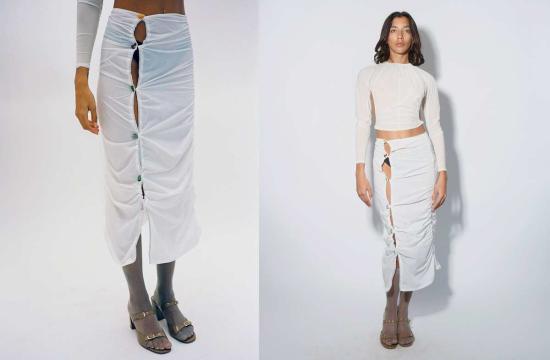  루실 티에브르 미디 스커트 쉬어 릴리 스커트 화이트 - LUCILLE THIEVRE