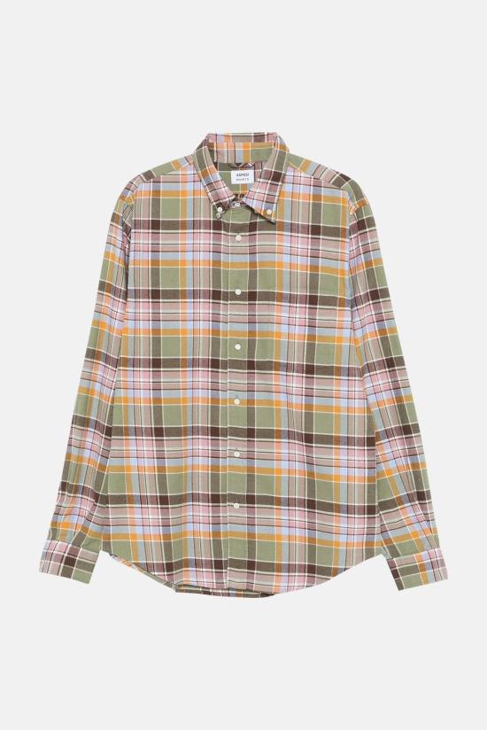  아스페시 긴팔 티셔츠 Aspesi 라이트 플란넬 버튼다운 재킷 멀티 플레이드