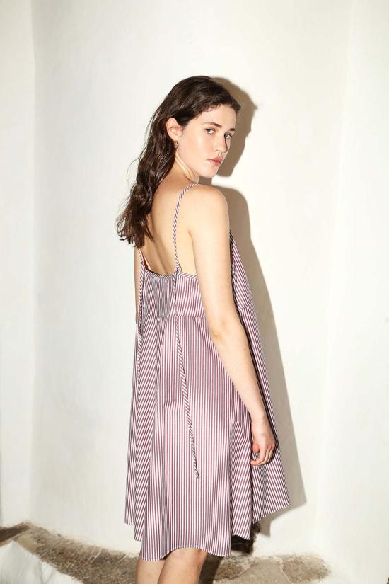  다두라 숏 원피스 다투라 미니 슬립 드레스 버건디/화이트 스트라이프 - DATURA