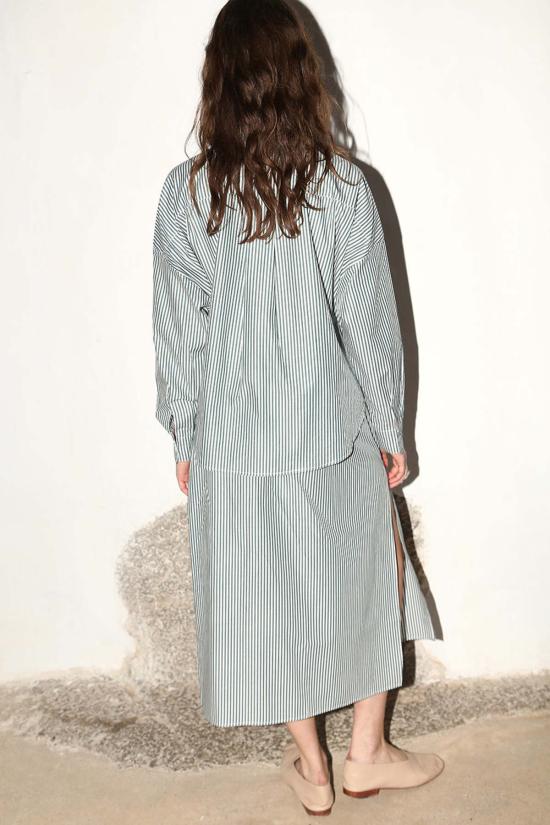  다두라 미디 스커트 다투라 유도 스커트 올리브 그린/화이트 스트라이프 - DATURA