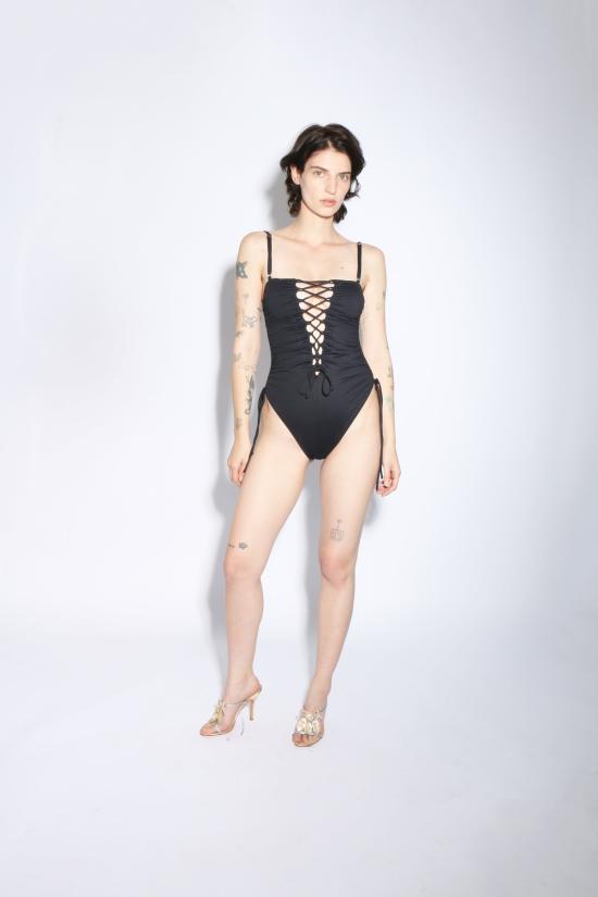  프리스카베라 원피스 수영복 레이스 러칭 원피스 블랙