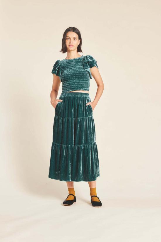  트로바타 미디 스커트 마케나 B 스커트 폰데로사 실크 벨벳 - TROVATA