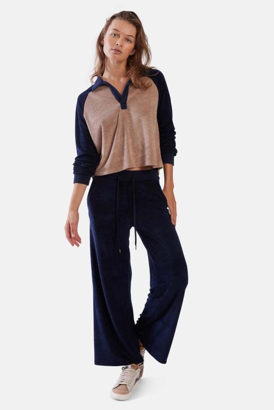  블루&크림 스트레이트 팬츠 트위기 와이드 레그 팬츠 네이비 - BLUE&CREAM