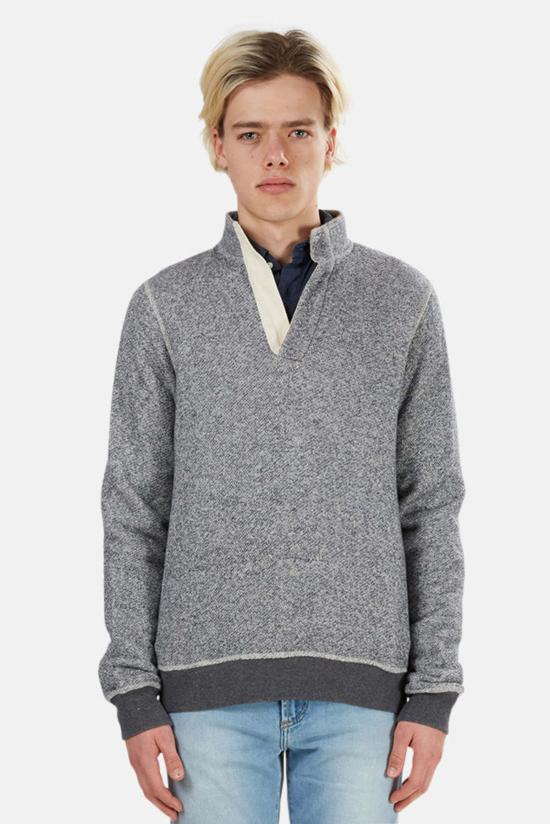  블루&크림 스웨터 팝 칼라 풀오버 네이비/차콜