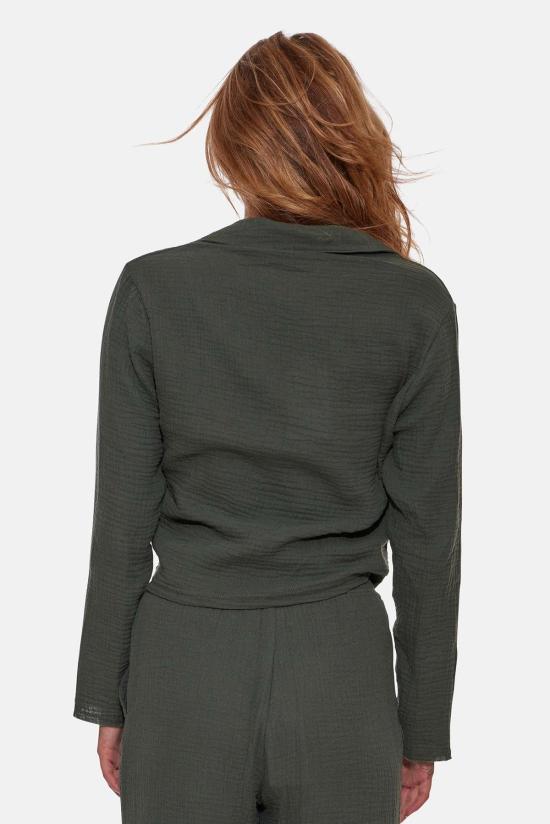  블루&크림 블라우스 블루 앤 크림 캐시 거즈 폴로 탑 바질 - BLUE&CREAM