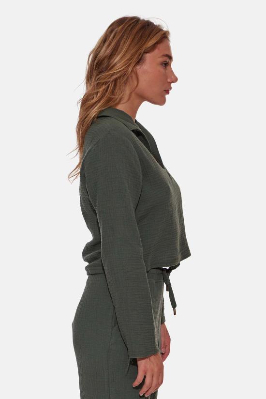  블루&크림 블라우스 블루 앤 크림 캐시 거즈 폴로 탑 바질 - BLUE&CREAM