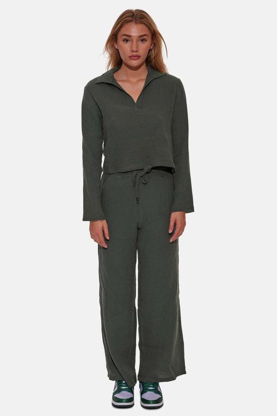  블루&크림 블라우스 블루 앤 크림 캐시 거즈 폴로 탑 바질 - BLUE&CREAM