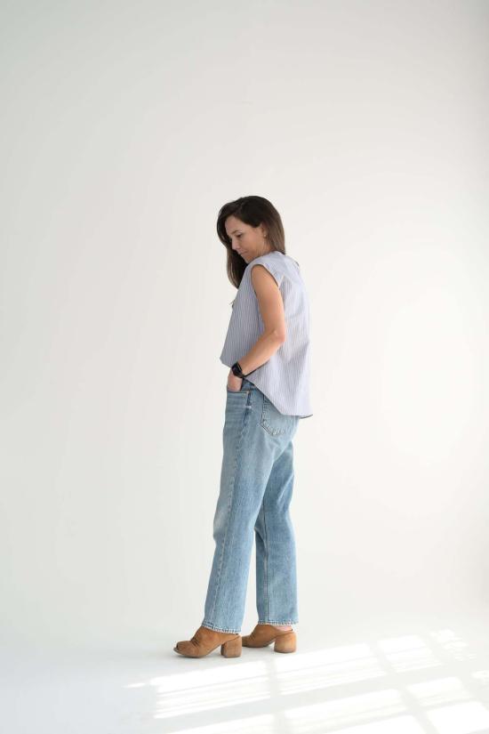  아푼토비 블라우스 A Punto B 슬리브리스 탑 데님 스트라이프 - A PUNTO B