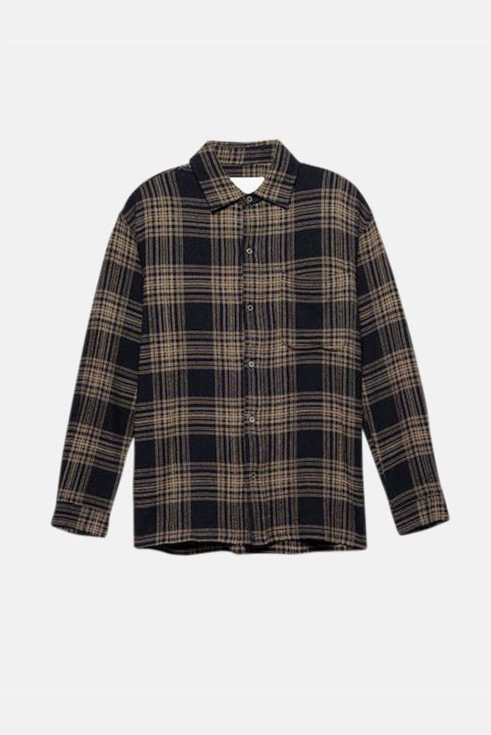  프레임 긴팔 셔츠 릴렉스 롱슬리브  탄 플레드