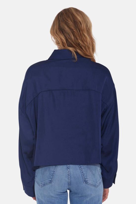  더 타일 클럽 셔츠 타일 클럽 로라 크롭 새틴 셔츠 네이비 - THE TILE CLUB