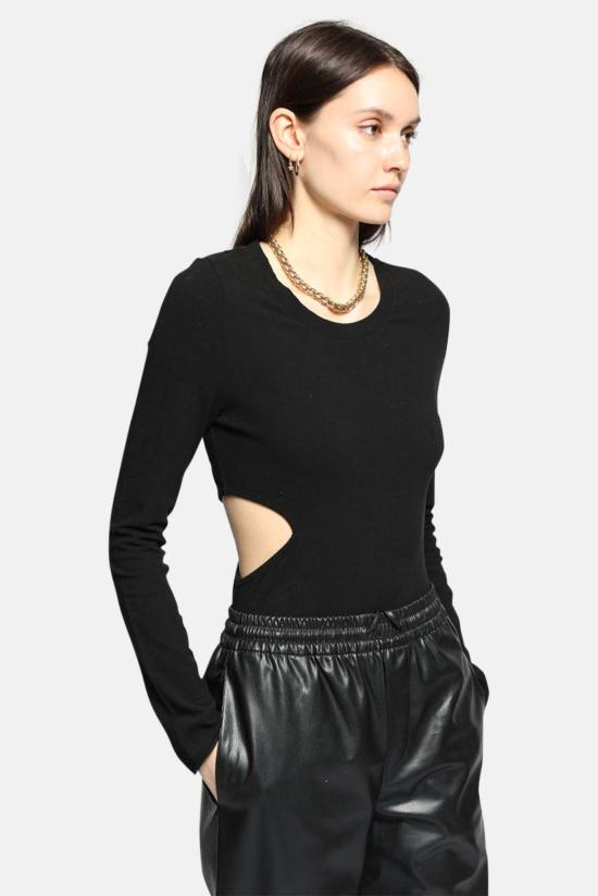  더레인지 바디수트 티셔츠 더 레인지 카브드 롱슬리브 바디수트 제트 블랙 - THE RANGE