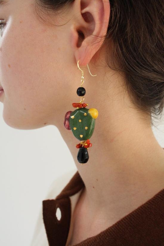  베클리나 이어링 이탈리아 핸드페인팅 세라믹  선인장 - BEKLINA