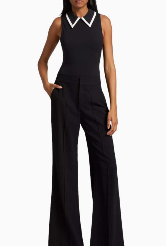  앨리스 앤 올리비아 민소매 티셔츠 앨리스 + 올리비아 로시 슬리브리스 칼라 바디수트 블랙/오프 화이트 - ALICE & OLIVIA