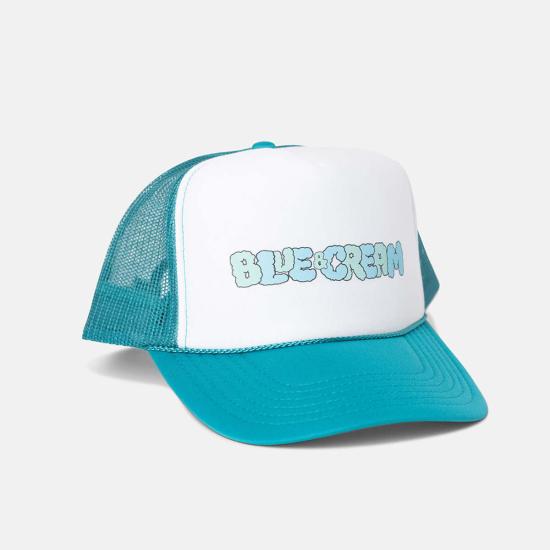  블루&크림 볼캡 버블 로고 메시 트러커 햇 화이트/제이드