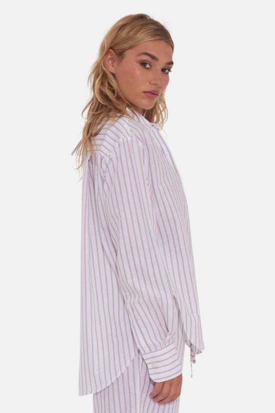  The Tile Club 후드 티셔츠 타일 클럽 엘로이즈 코튼/리넨 보이프렌드 셔츠 화이트 스트라이프 - THE TILE CLUB