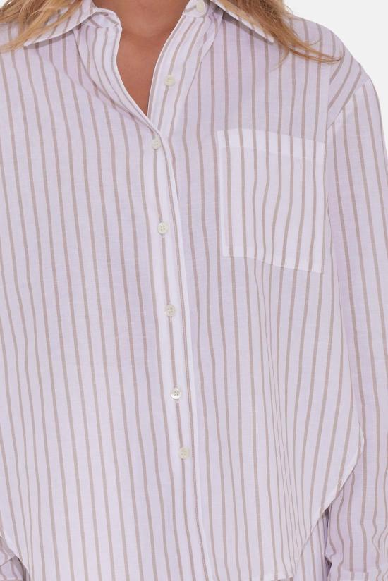  The Tile Club 후드 티셔츠 타일 클럽 엘로이즈 코튼/리넨 보이프렌드 셔츠 화이트 스트라이프 - THE TILE CLUB