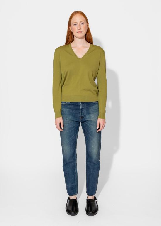  6397 긴팔 티셔츠 퍼펙트 V 탑 그린