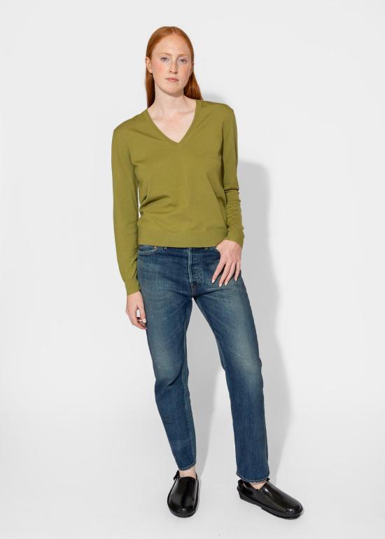  6397 긴팔 티셔츠 퍼펙트 V 탑 그린 - 6397