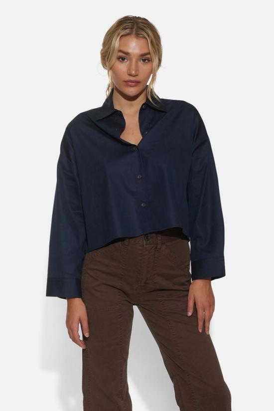  더 타일 클럽 셔츠 타일 클럽 갠셋 팝린 크롭 셔츠 네이비 - THE TILE CLUB