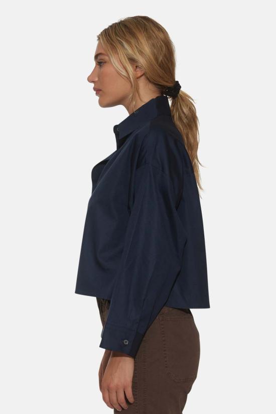  더 타일 클럽 셔츠 타일 클럽 갠셋 팝린 크롭 셔츠 네이비 - THE TILE CLUB