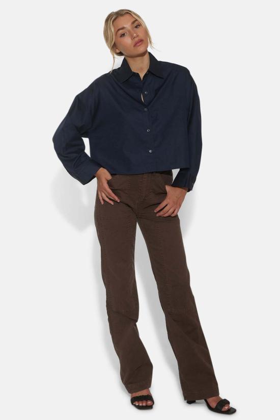  더 타일 클럽 셔츠 타일 클럽 갠셋 팝린 크롭 셔츠 네이비 - THE TILE CLUB