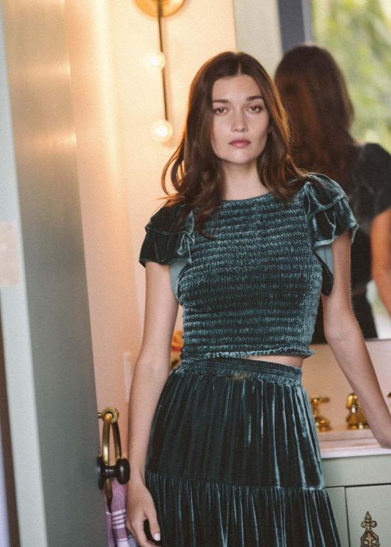  트로바타 블라우스 Trovata 세리스 탑 폰데로사 실크 벨벳