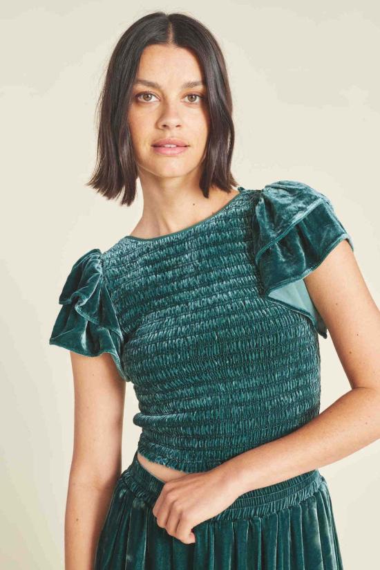  트로바타 블라우스 Trovata 세리스 탑 폰데로사 실크 벨벳 - TROVATA