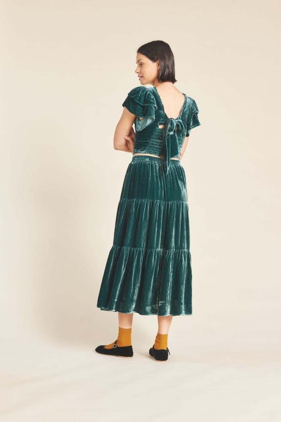  트로바타 블라우스 Trovata 세리스 탑 폰데로사 실크 벨벳 - TROVATA