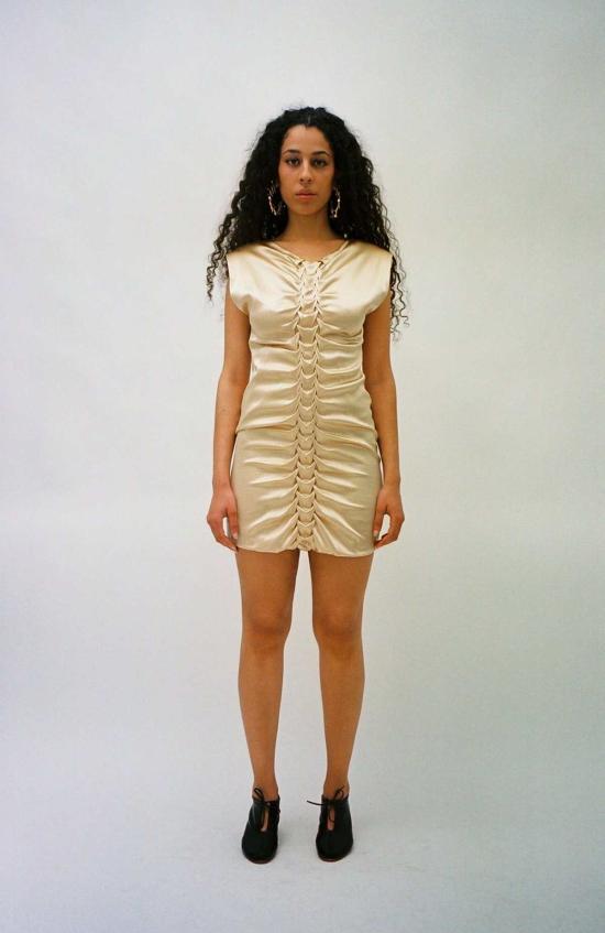  브베자 숏 원피스 베브자 골드 브레이드 미니 드레스 골드