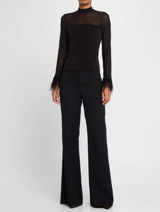  샹크 아 세트 긴팔 티셔츠 Cinq A Sep Feather Trim Shantel 탑 블랙 - CINQ A SEPT