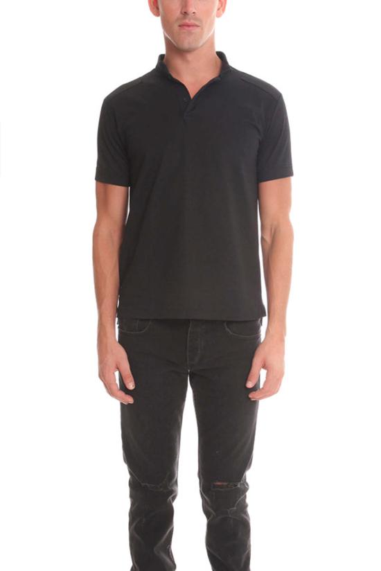  블루&크림 폴로 티셔츠 밀리터리 팝 칼라 폴로 블랙